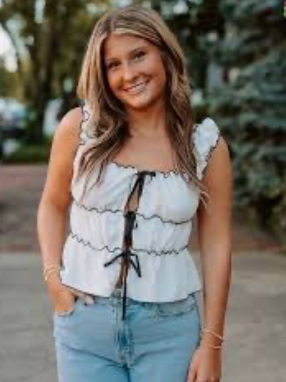 KIRIOUS LOS ANGELES Ruffled Tie-Front Blouse